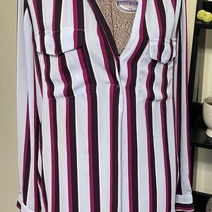 Ann Taylor Purple and White Striped Blouse